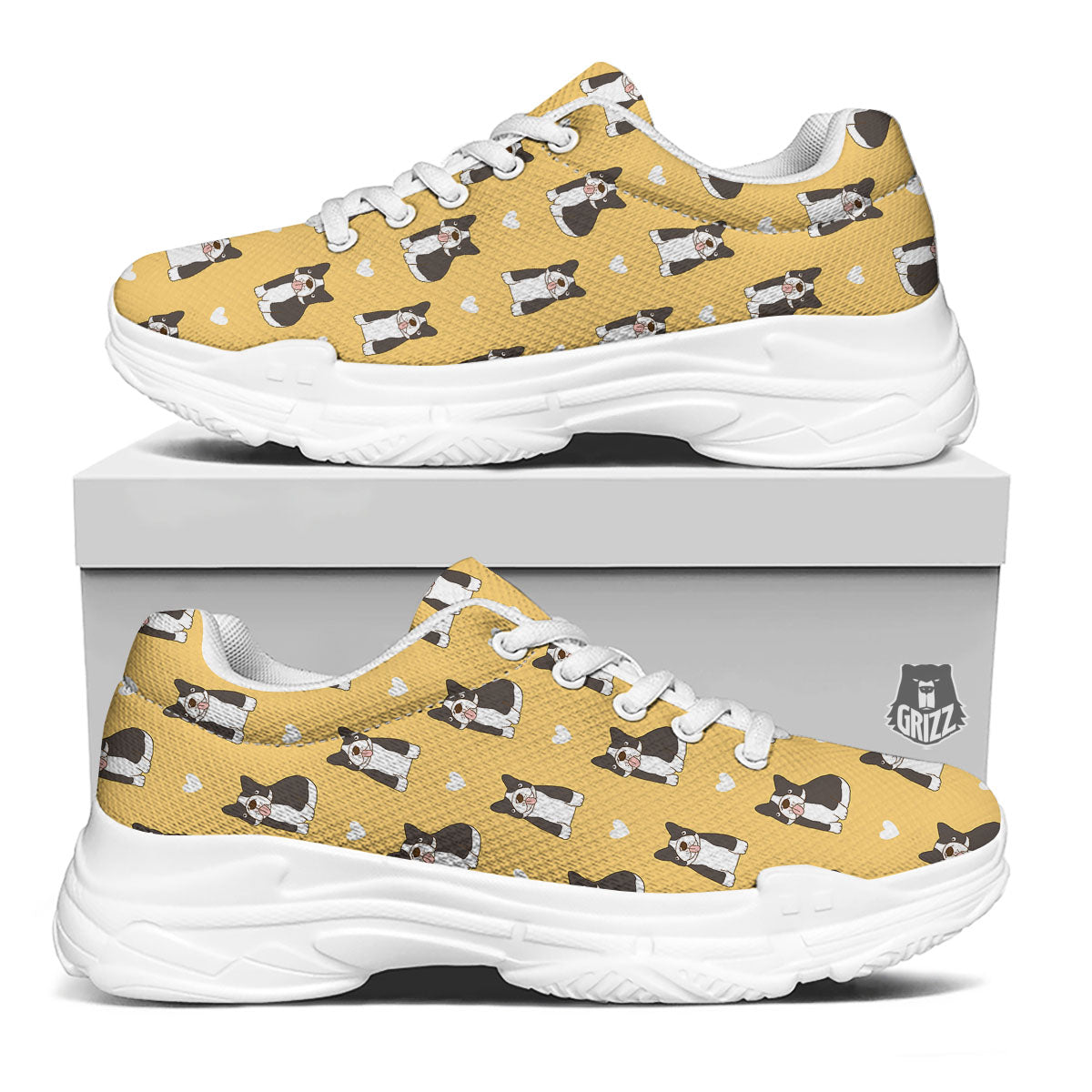 French Bulldog Lovely Print Pattern White Chunky Shoes-grizzshop
