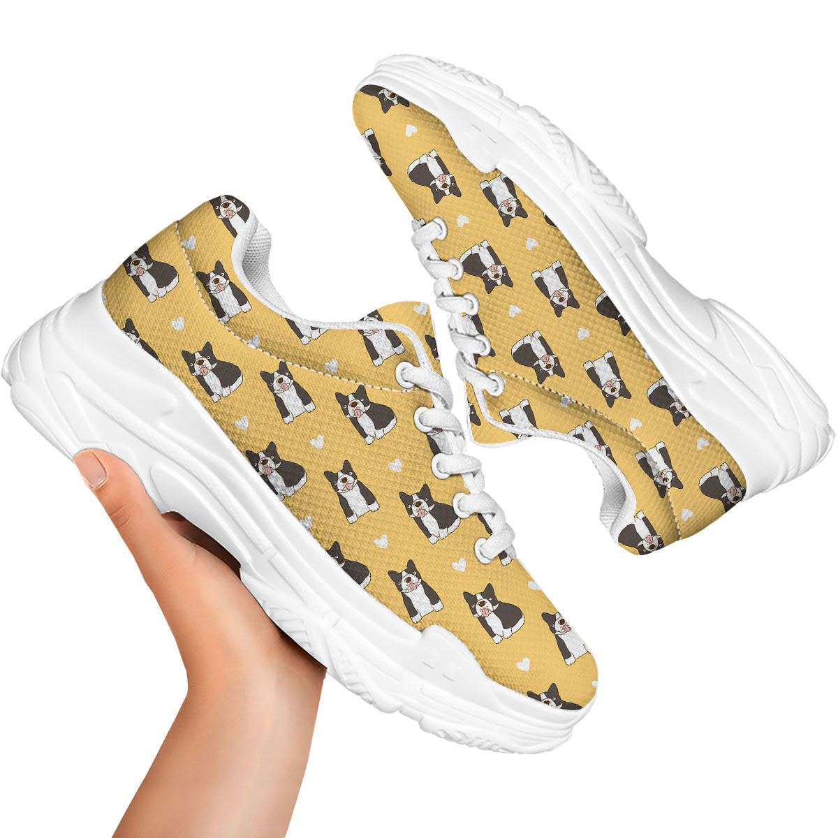 French Bulldog Lovely Print Pattern White Chunky Shoes-grizzshop