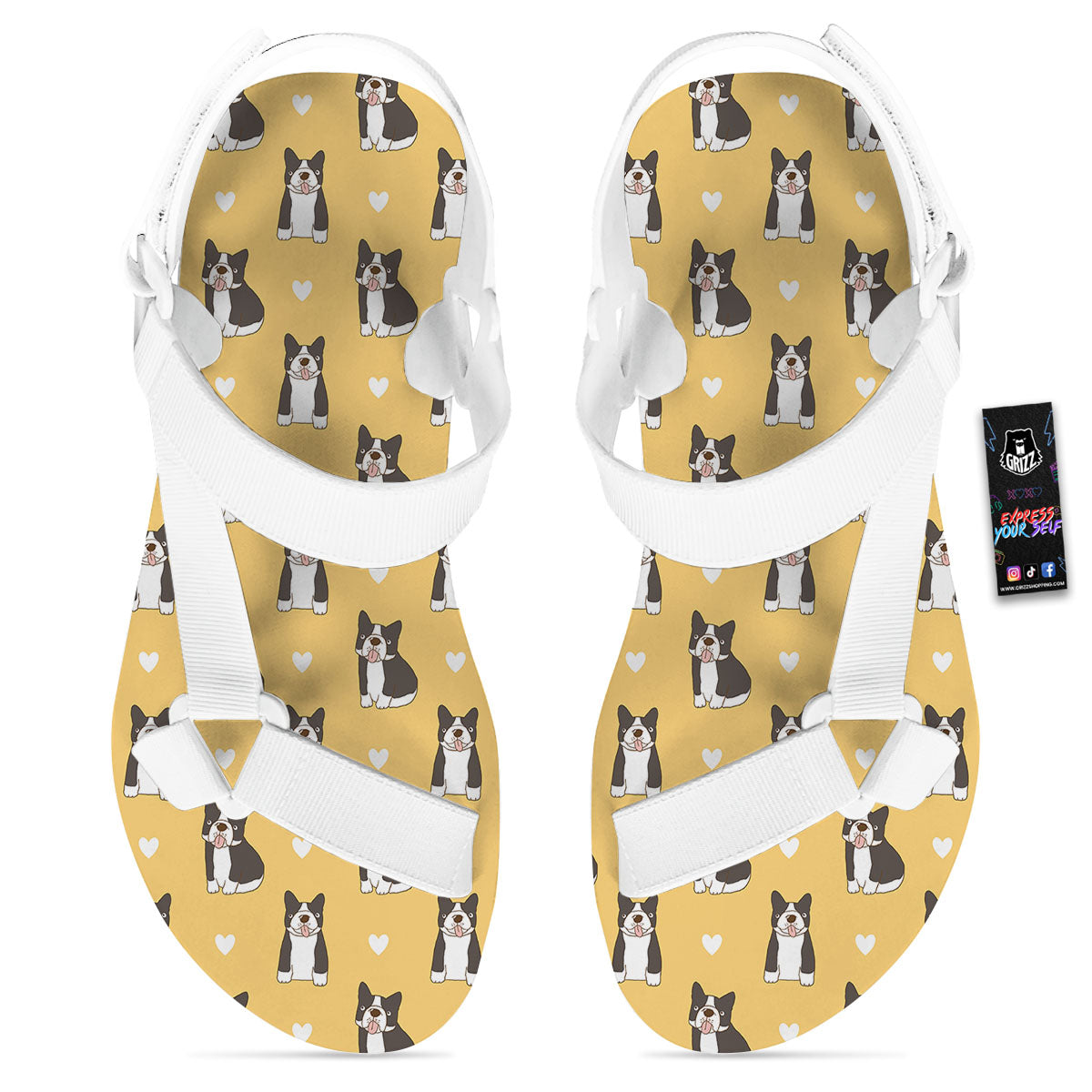 French Bulldog Lovely Print Pattern White Open Toe Sandals-grizzshop