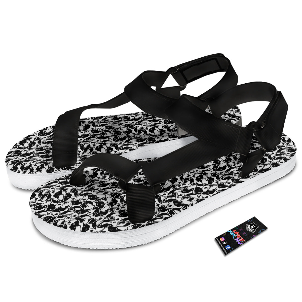 French Bulldog Puppy Cute Print Pattern Black Open Toe Sandals-grizzshop