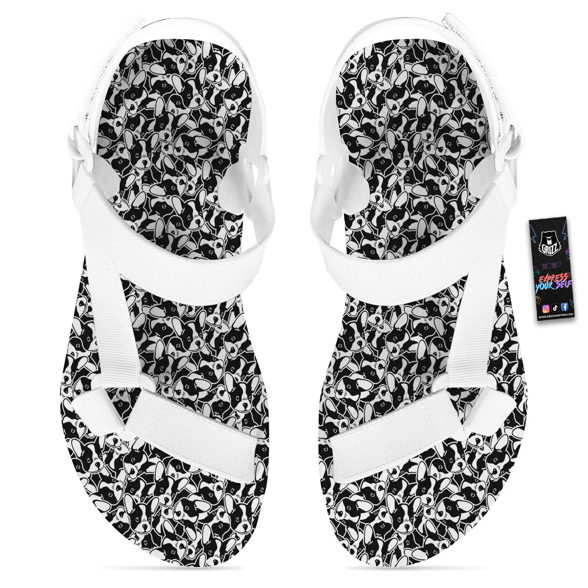 French Bulldog Puppy Cute Print Pattern White Open Toe Sandals-grizzshop