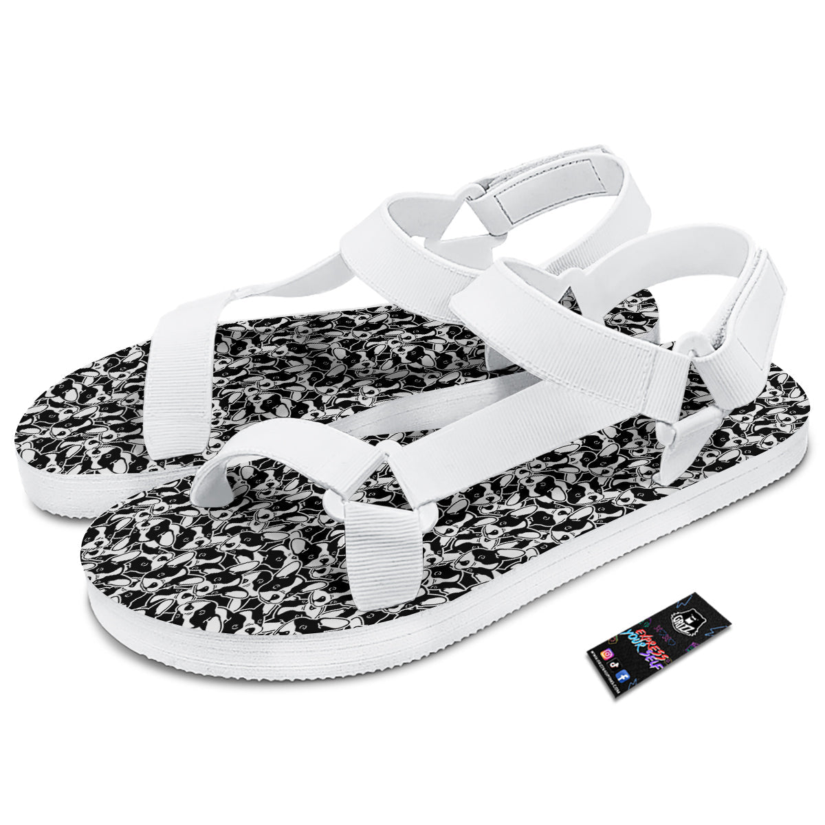 French Bulldog Puppy Cute Print Pattern White Open Toe Sandals-grizzshop
