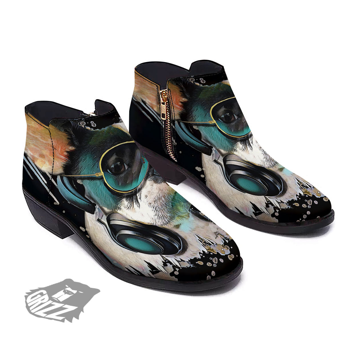French Bulldog Puppy Watercolor Print Ankle Boots-grizzshop