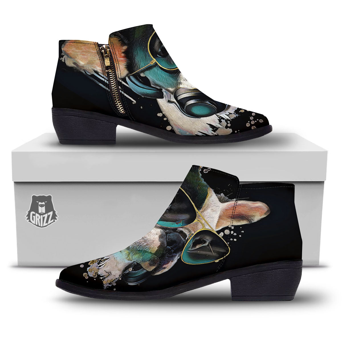 French Bulldog Puppy Watercolor Print Ankle Boots-grizzshop