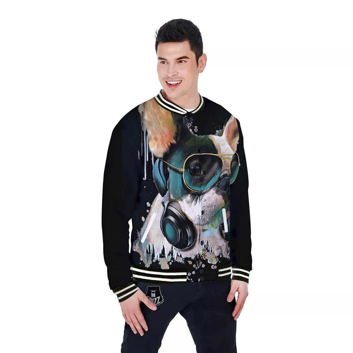 French Bulldog Puppy Watercolor Print Baseball Jacket-grizzshop