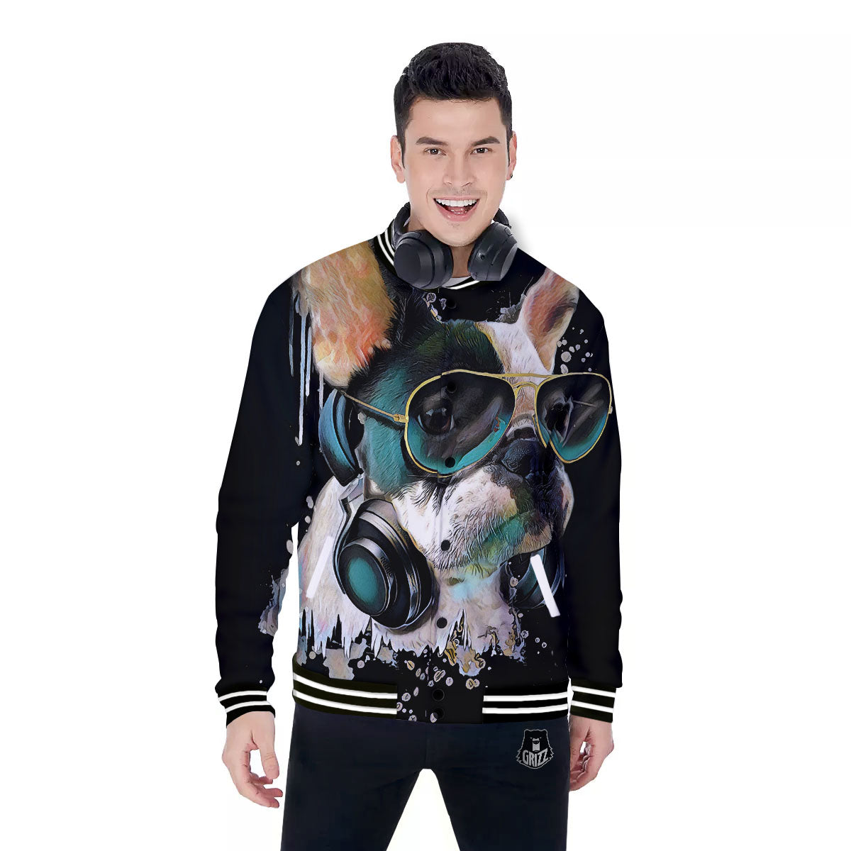 French Bulldog Puppy Watercolor Print Baseball Jacket-grizzshop