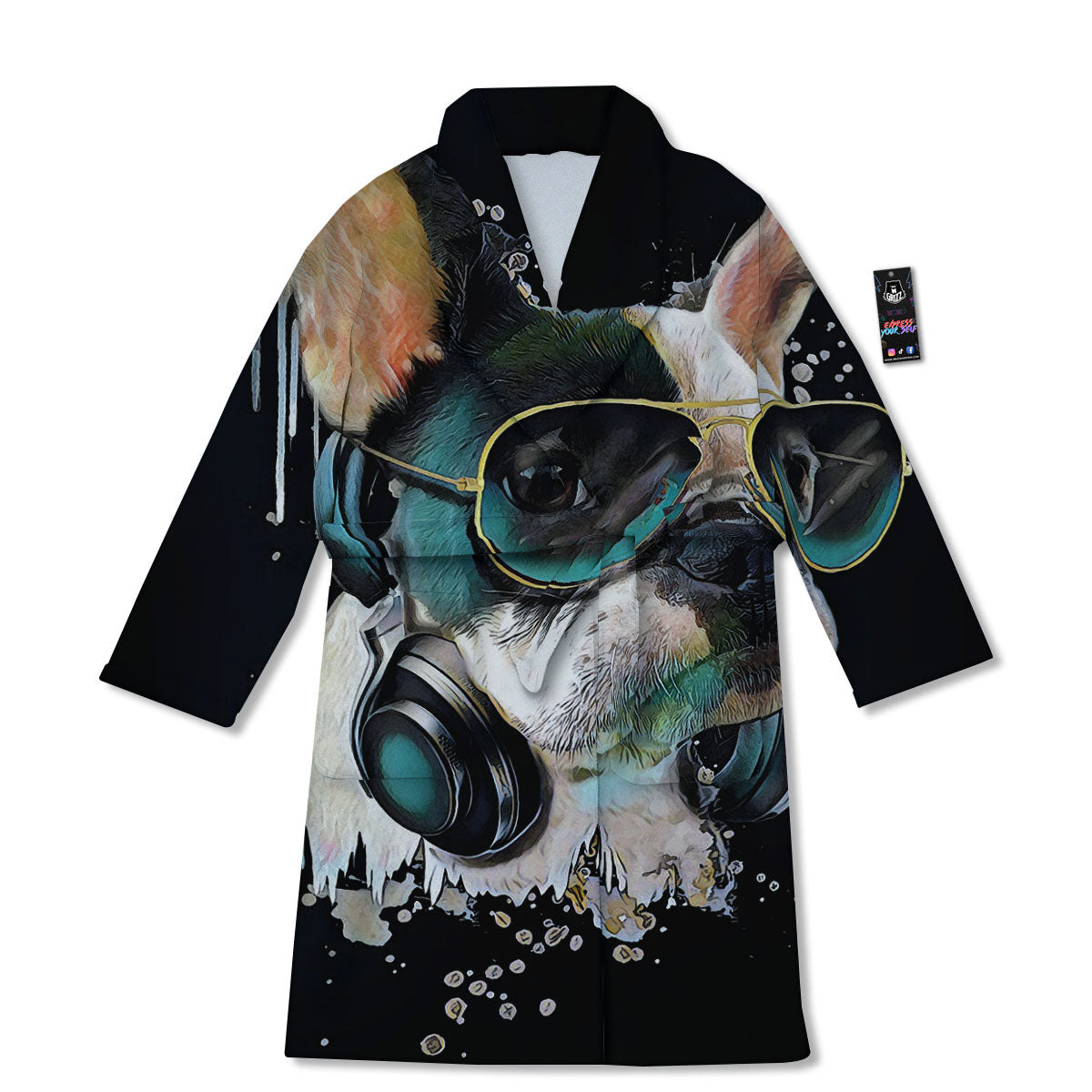 French Bulldog Puppy Watercolor Print Bathrobe-grizzshop