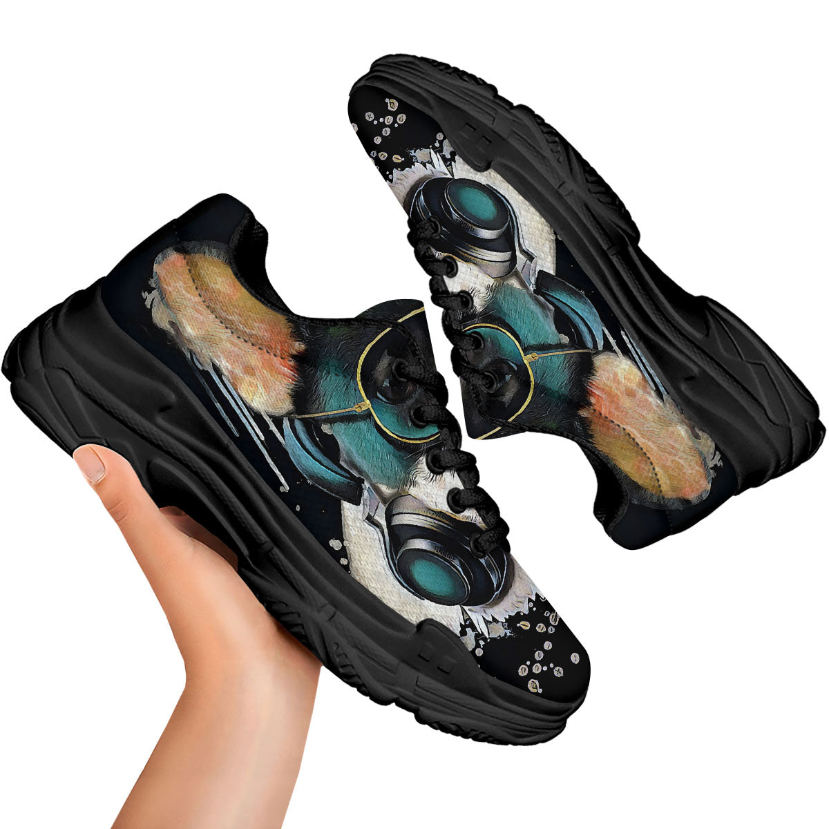 French Bulldog Puppy Watercolor Print Black Chunky Shoes-grizzshop