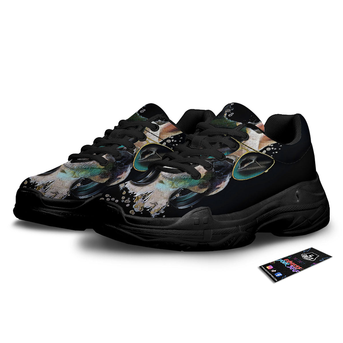 French Bulldog Puppy Watercolor Print Black Chunky Shoes-grizzshop