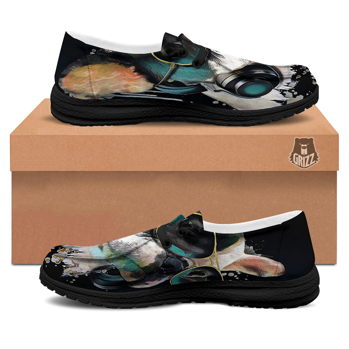 French Bulldog Puppy Watercolor Print Black Loafers-grizzshop