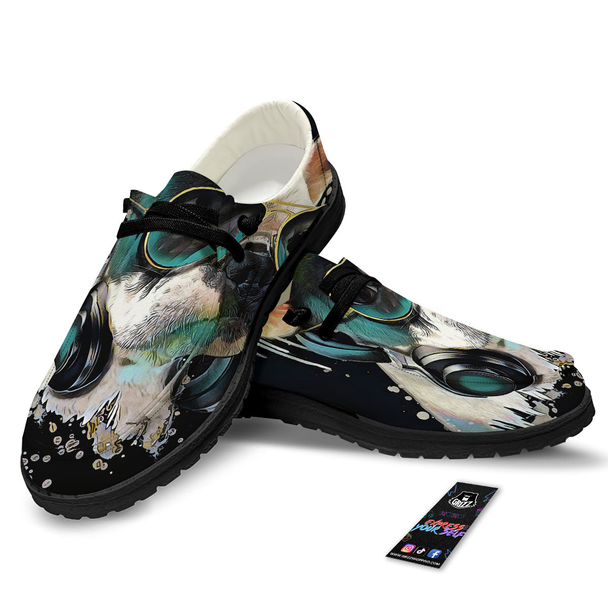 French Bulldog Puppy Watercolor Print Black Loafers-grizzshop