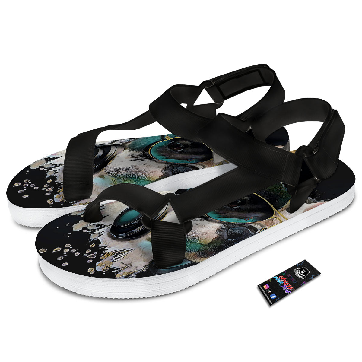 French Bulldog Puppy Watercolor Print Black Open Toe Sandals-grizzshop