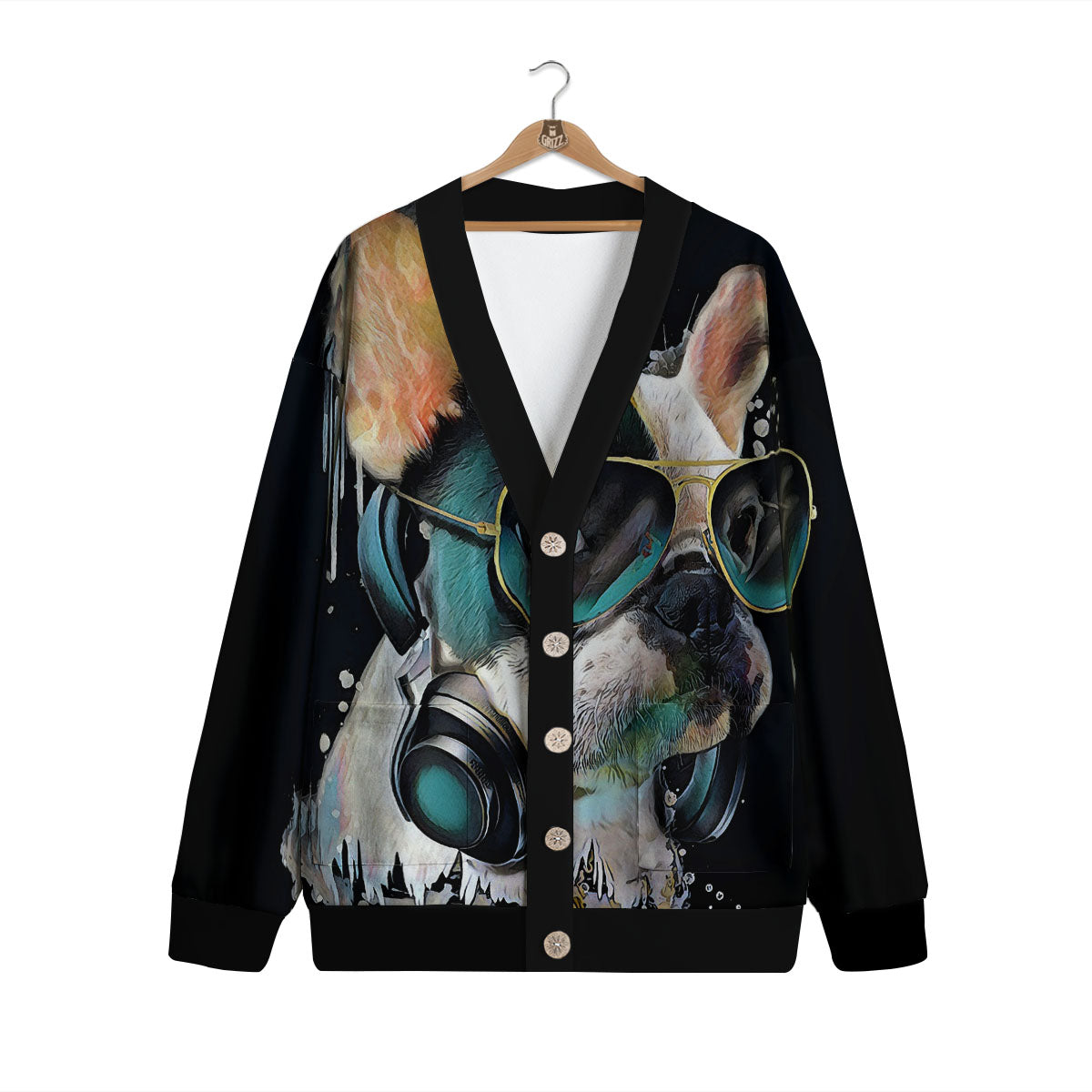 French Bulldog Puppy Watercolor Print Cardigan-grizzshop