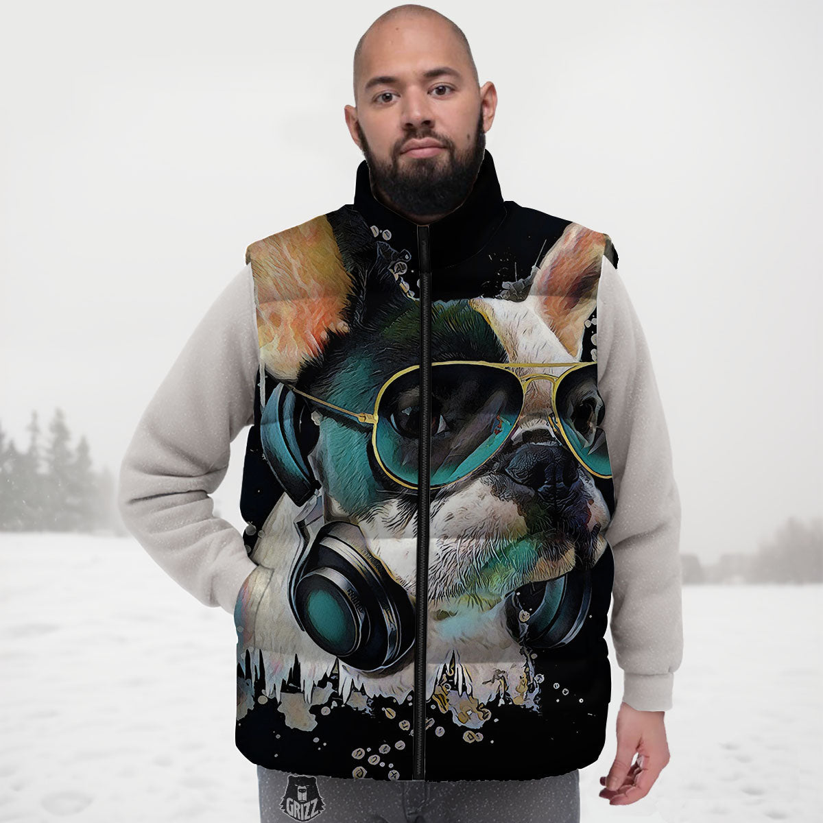 French Bulldog Puppy Watercolor Print Down Vest