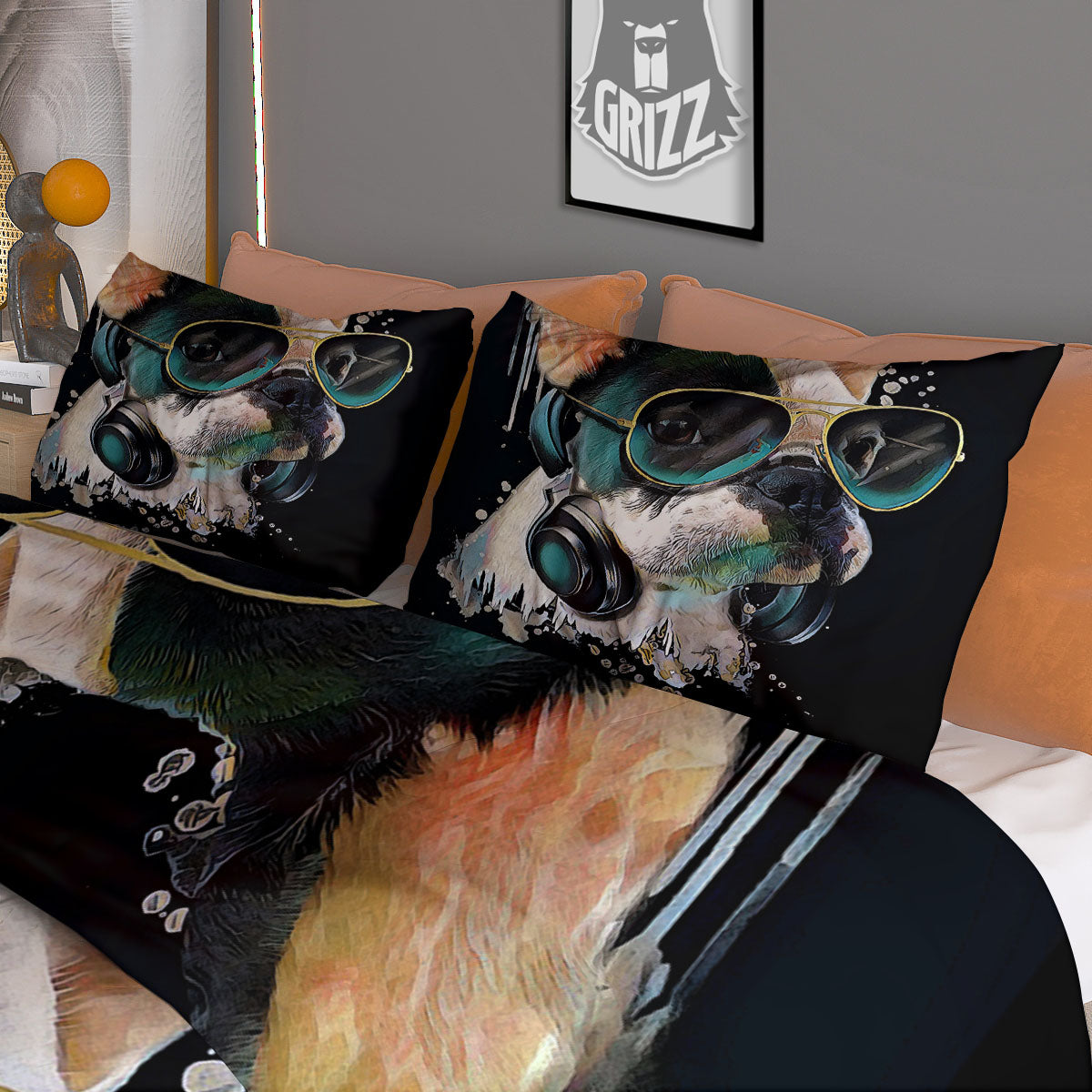 French Bulldog Puppy Watercolor Print Duvet Cover Bedding Set