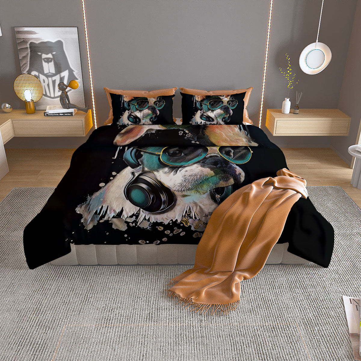 French Bulldog Puppy Watercolor Print Duvet Cover Bedding Set