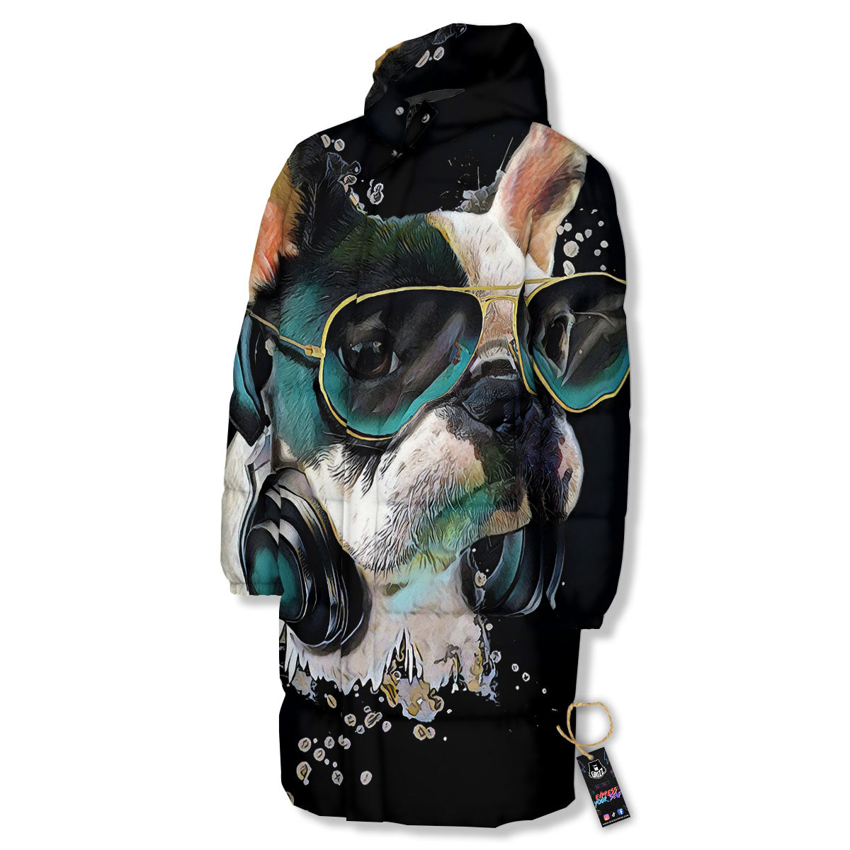 French Bulldog Puppy Watercolor Print Long Down Jacket-grizzshop