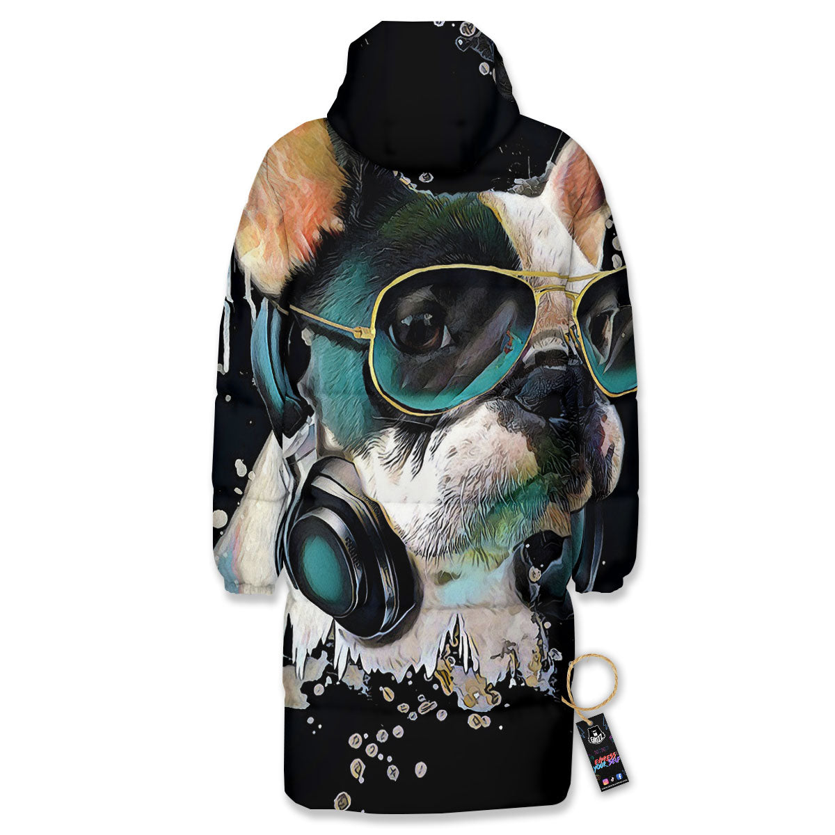 French Bulldog Puppy Watercolor Print Long Down Jacket-grizzshop
