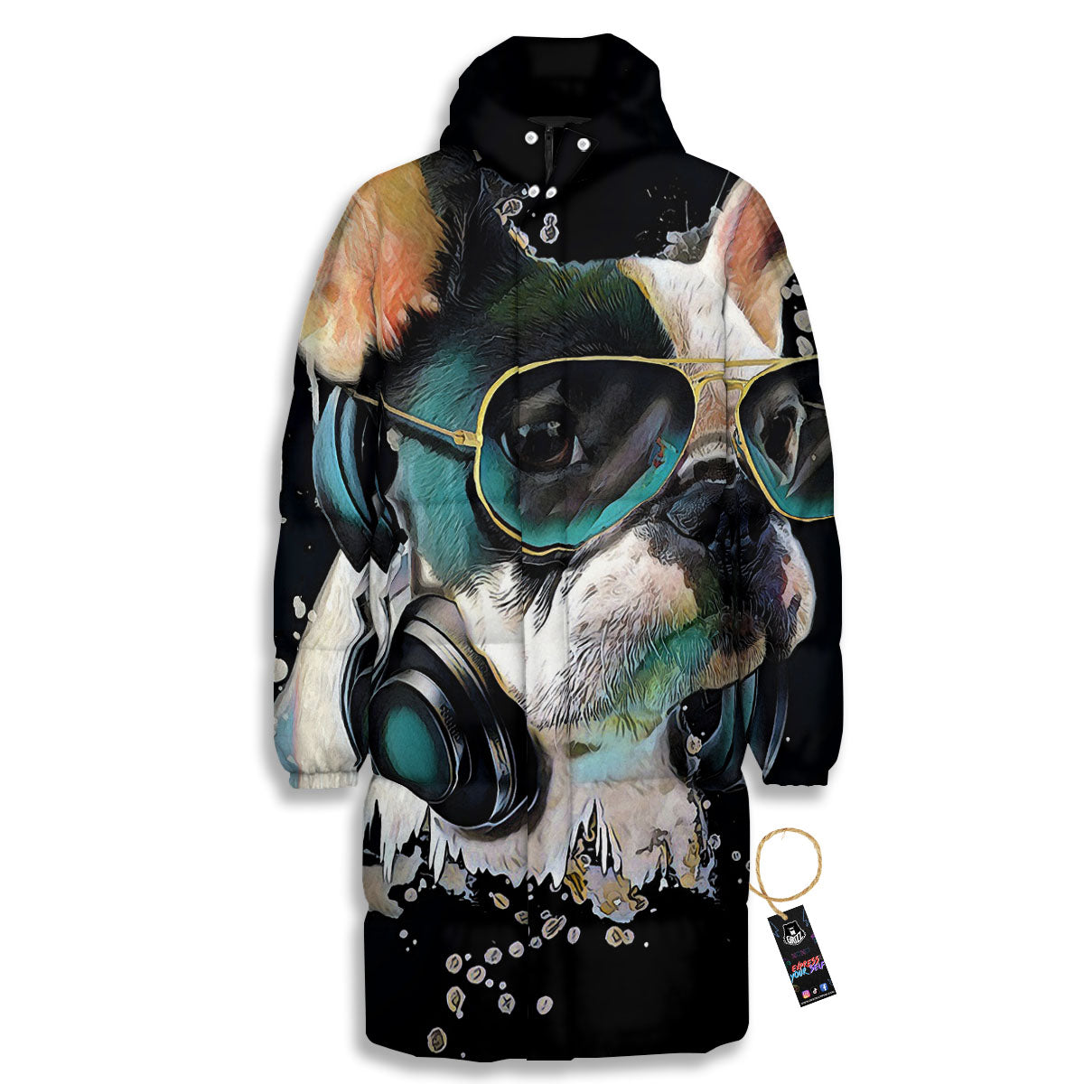 French Bulldog Puppy Watercolor Print Long Down Jacket-grizzshop