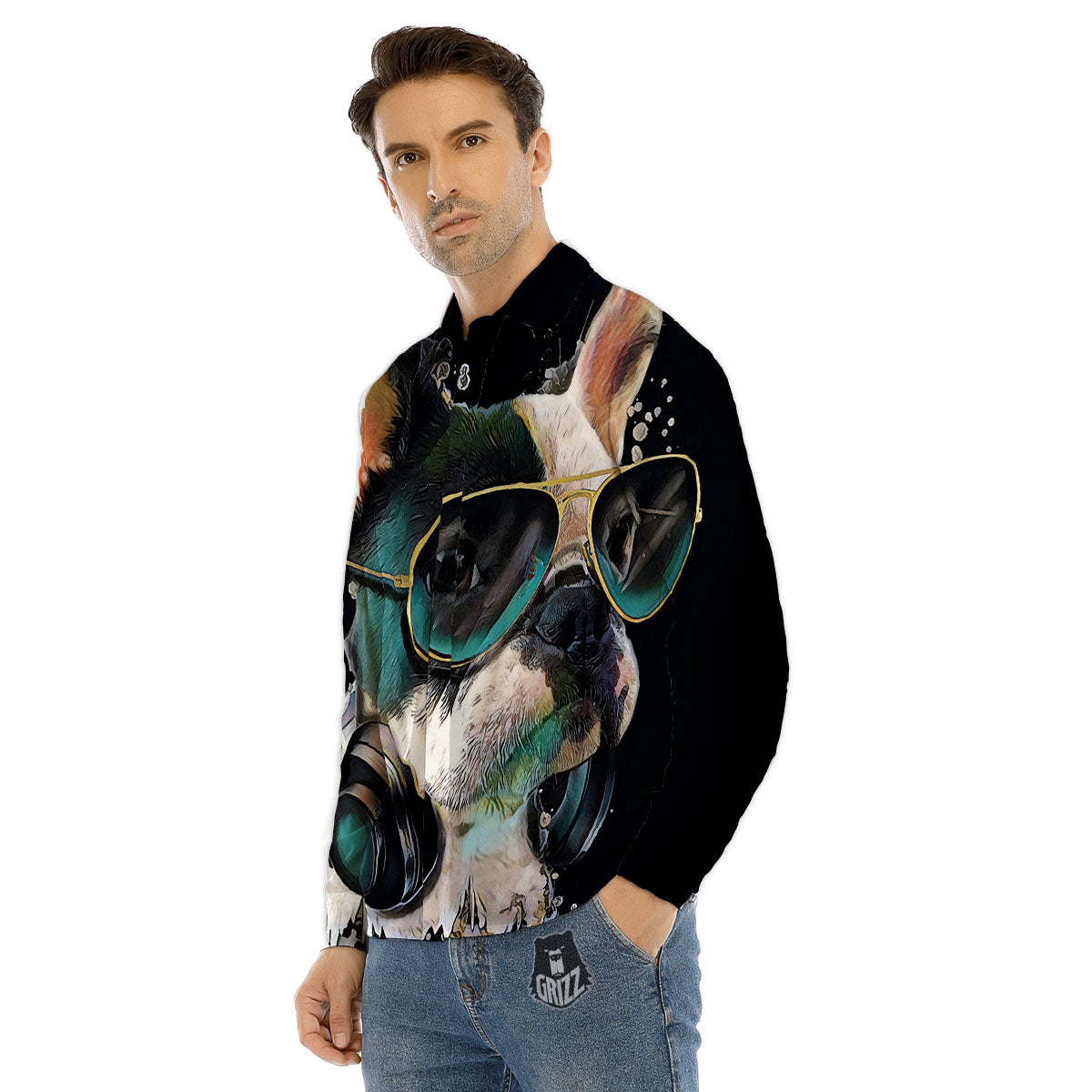 French Bulldog Puppy Watercolor Print Men's Dress Shirts-grizzshop
