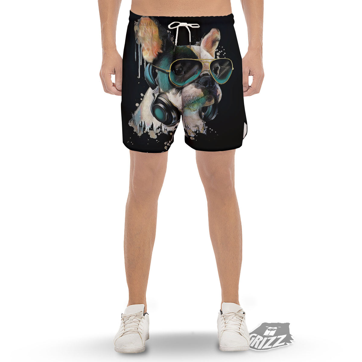 French Bulldog Puppy Watercolor Print Men's Gym Shorts-grizzshop