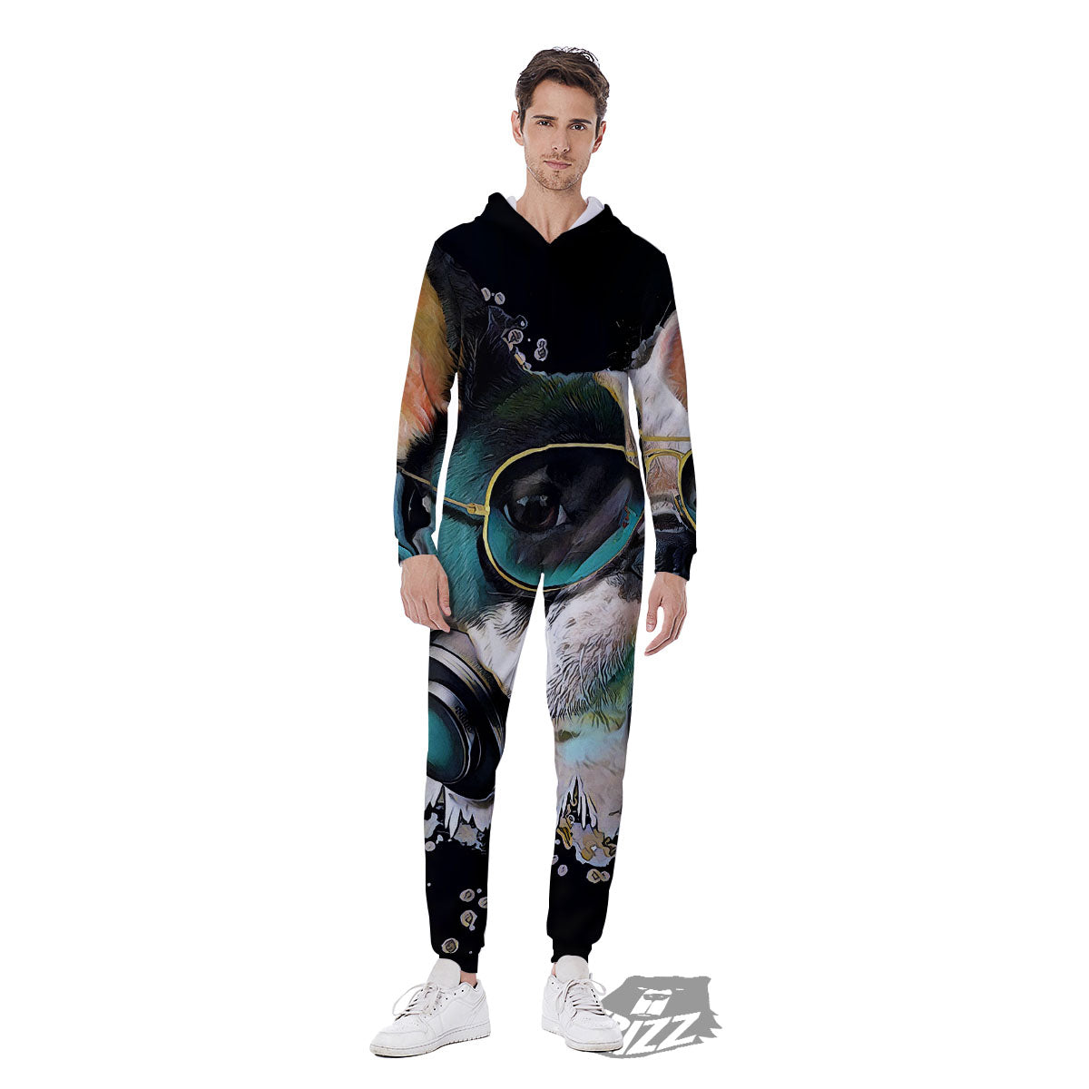 French Bulldog Puppy Watercolor Print Men's Jumpsuit-grizzshop