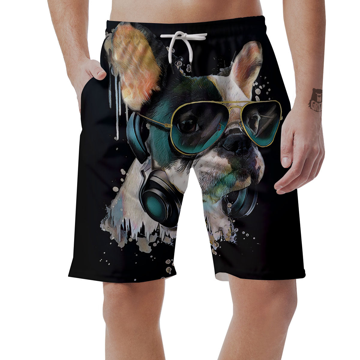 French Bulldog Puppy Watercolor Print Men's Shorts-grizzshop