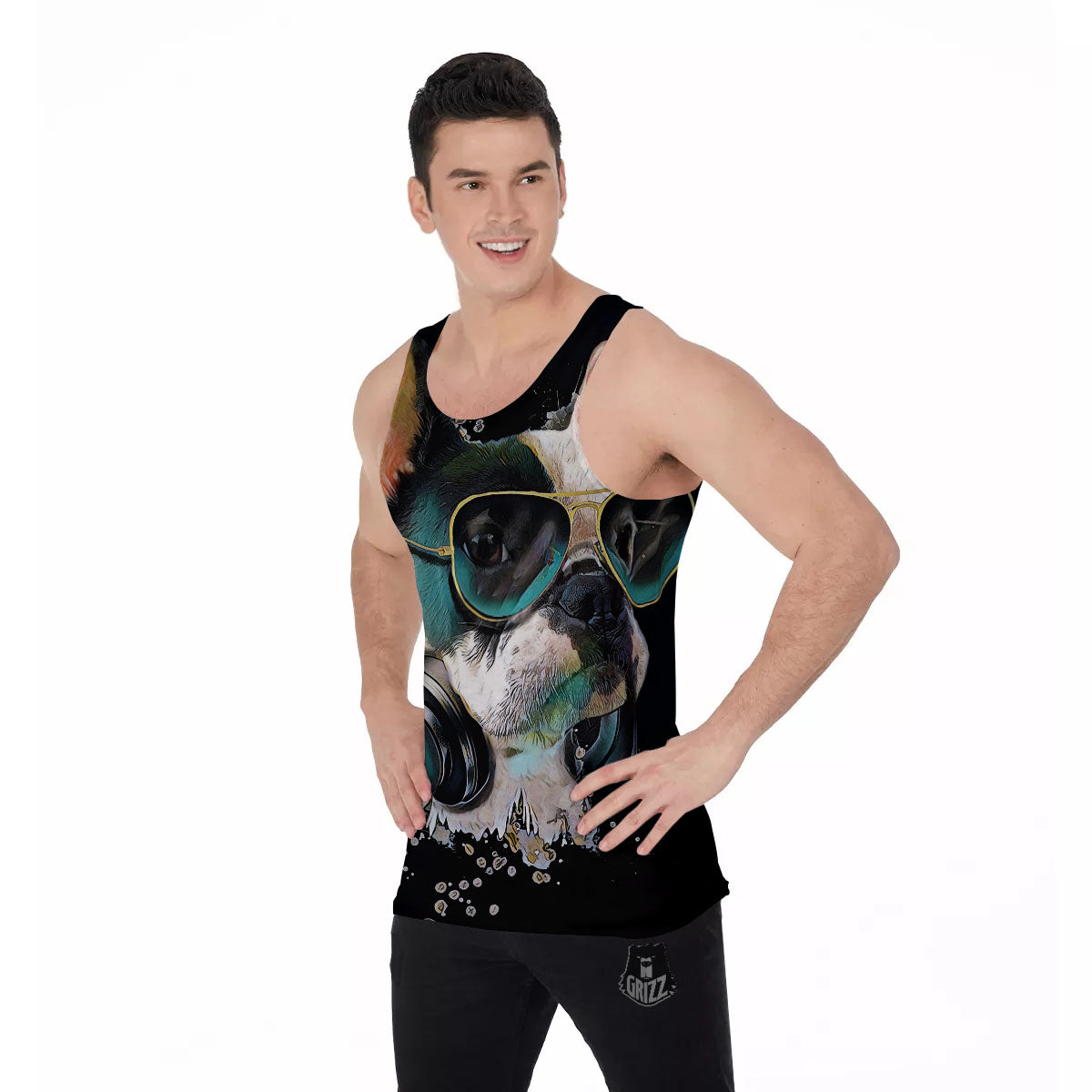 French Bulldog Puppy Watercolor Print Men's Tank Top-grizzshop