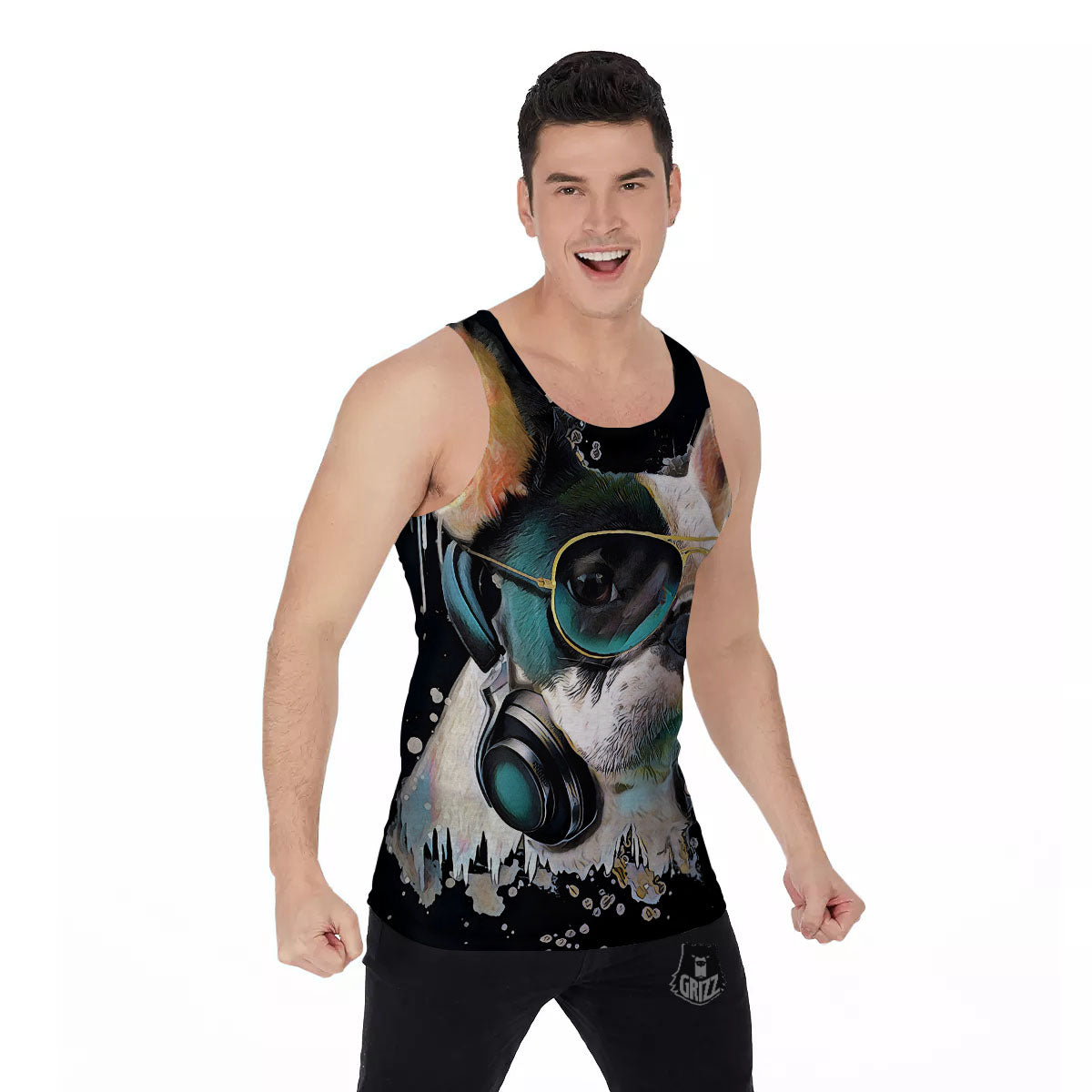 French Bulldog Puppy Watercolor Print Men's Tank Top-grizzshop