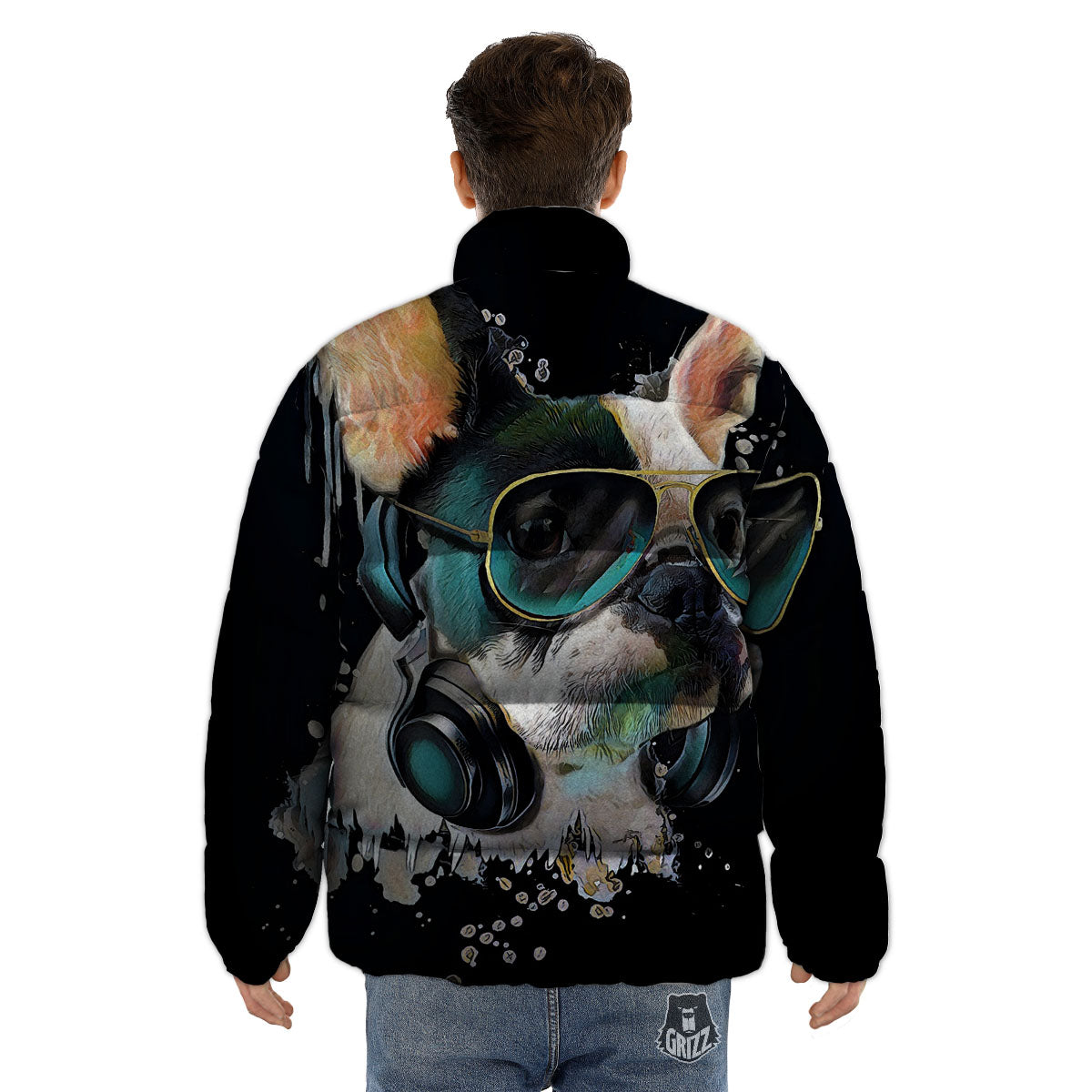 French Bulldog Puppy Watercolor Print Puffer Jacket-grizzshop