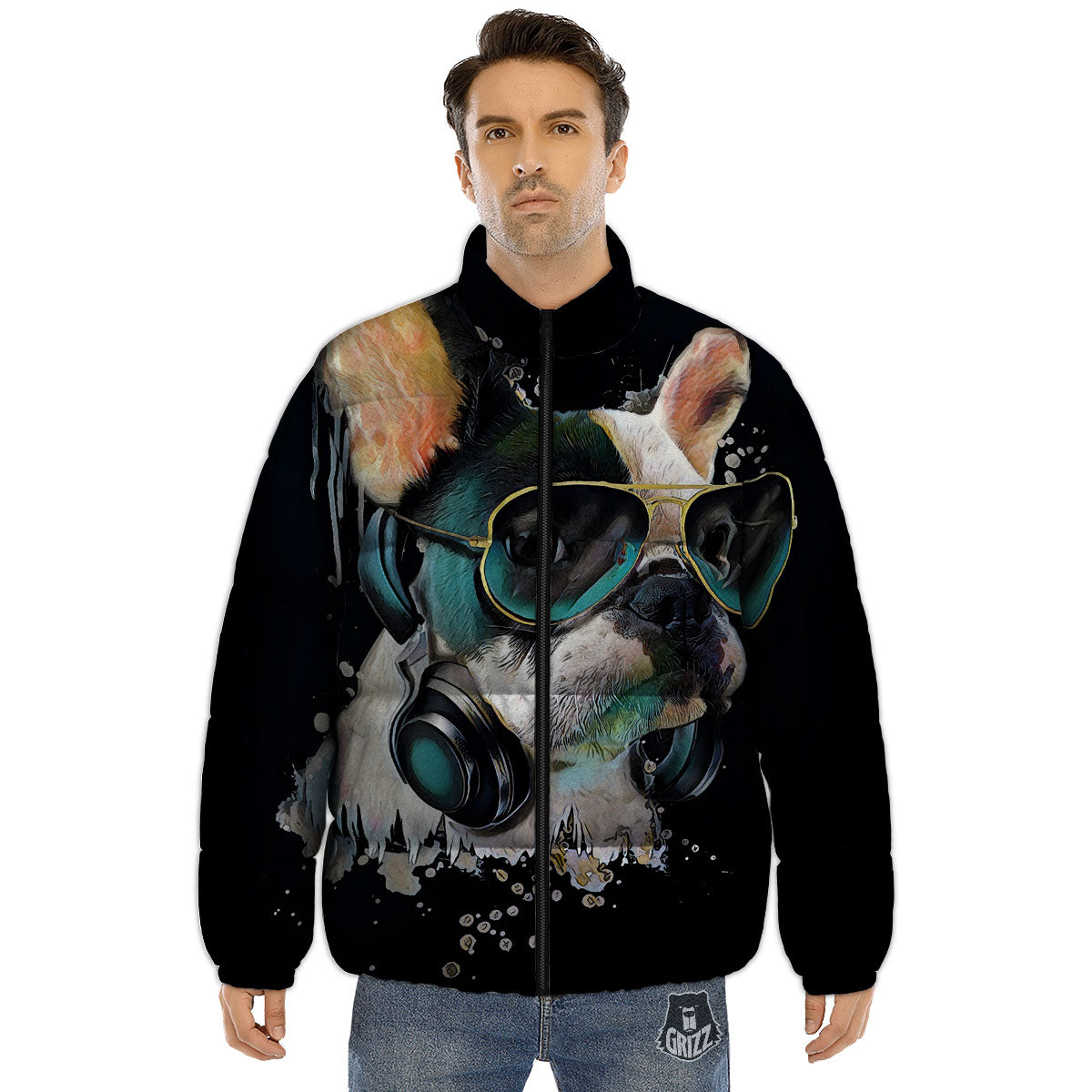 French Bulldog Puppy Watercolor Print Puffer Jacket-grizzshop