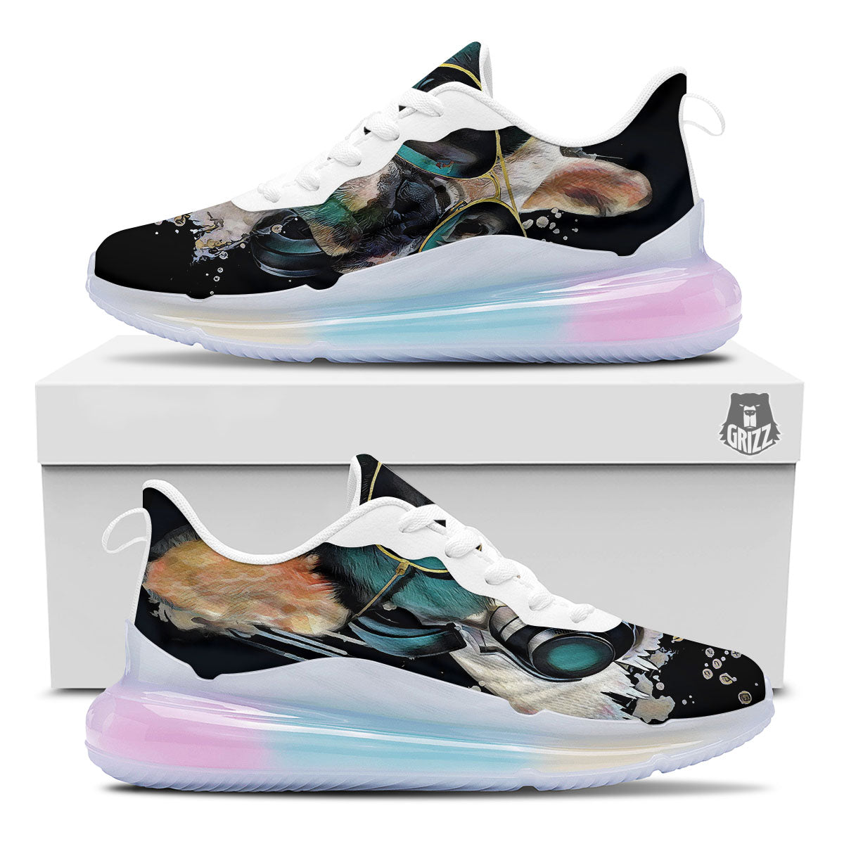 French Bulldog Puppy Watercolor Print Running Sneakers-grizzshop