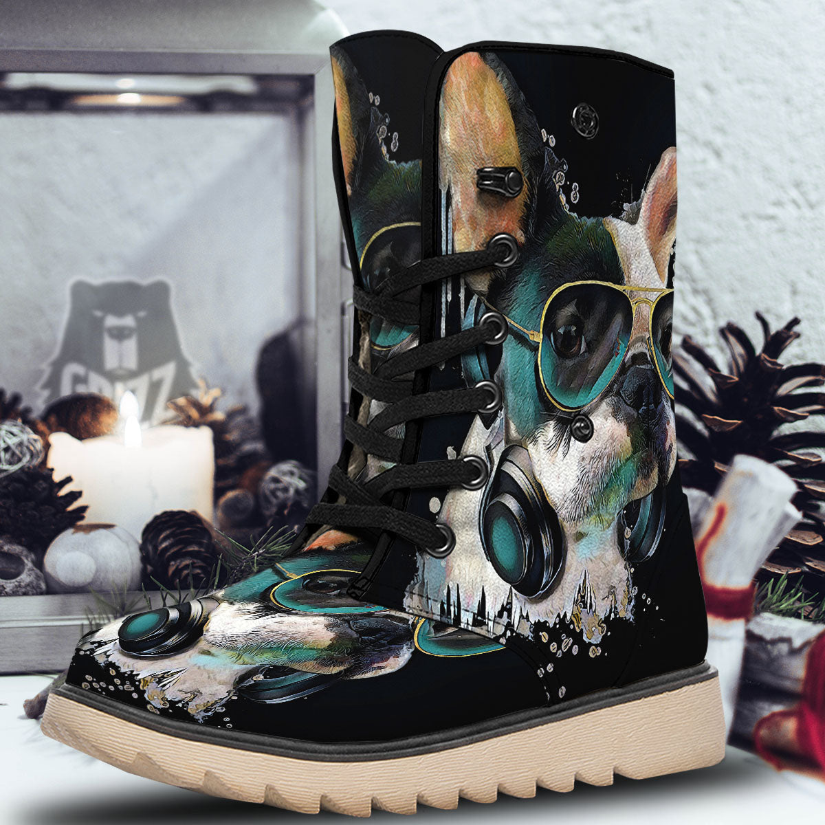 French Bulldog Puppy Watercolor Print Snow Boots-grizzshop