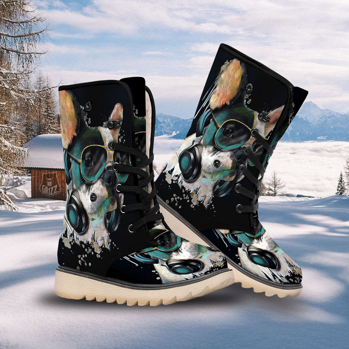 French Bulldog Puppy Watercolor Print Snow Boots-grizzshop