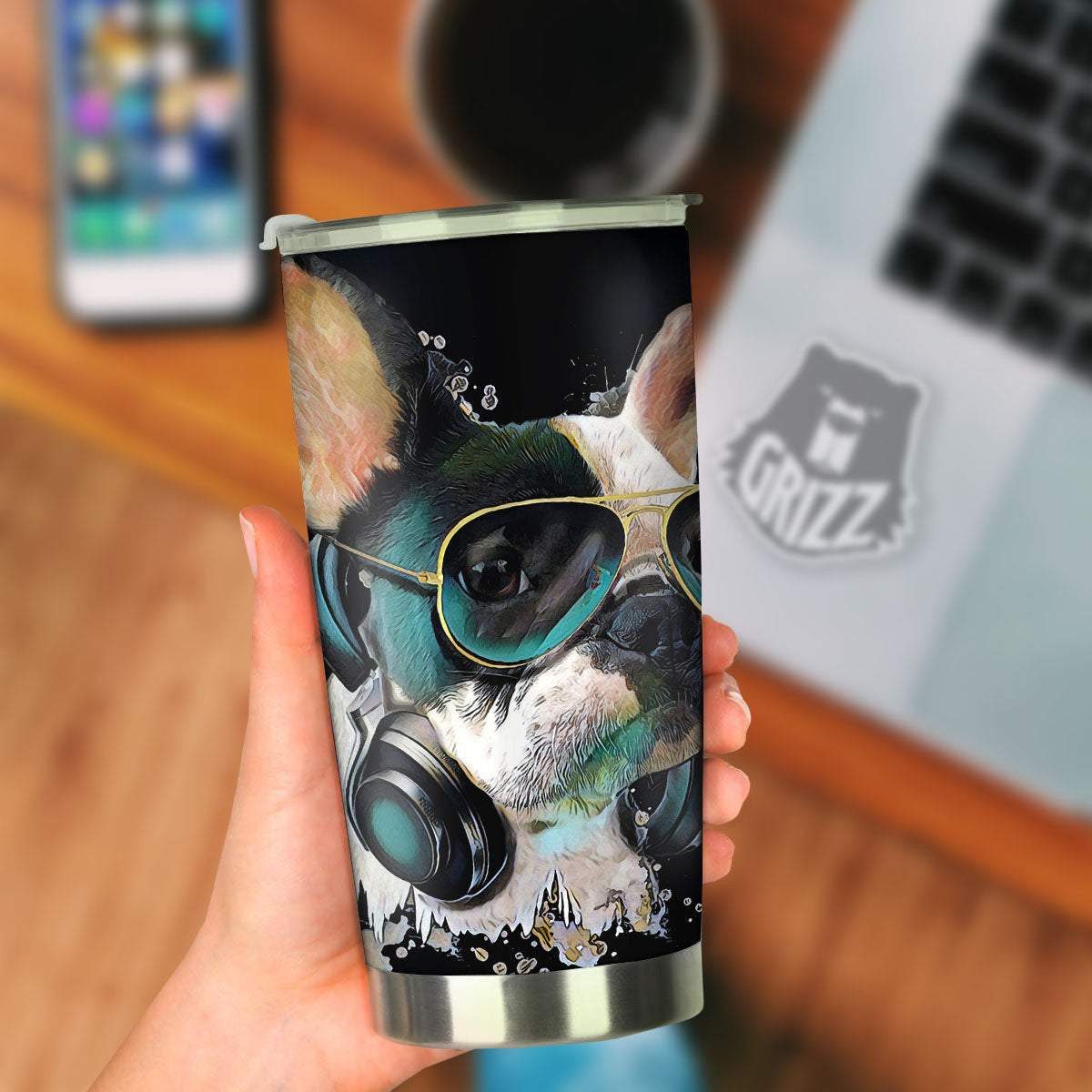 French Bulldog Puppy Watercolor Print Tumbler-grizzshop