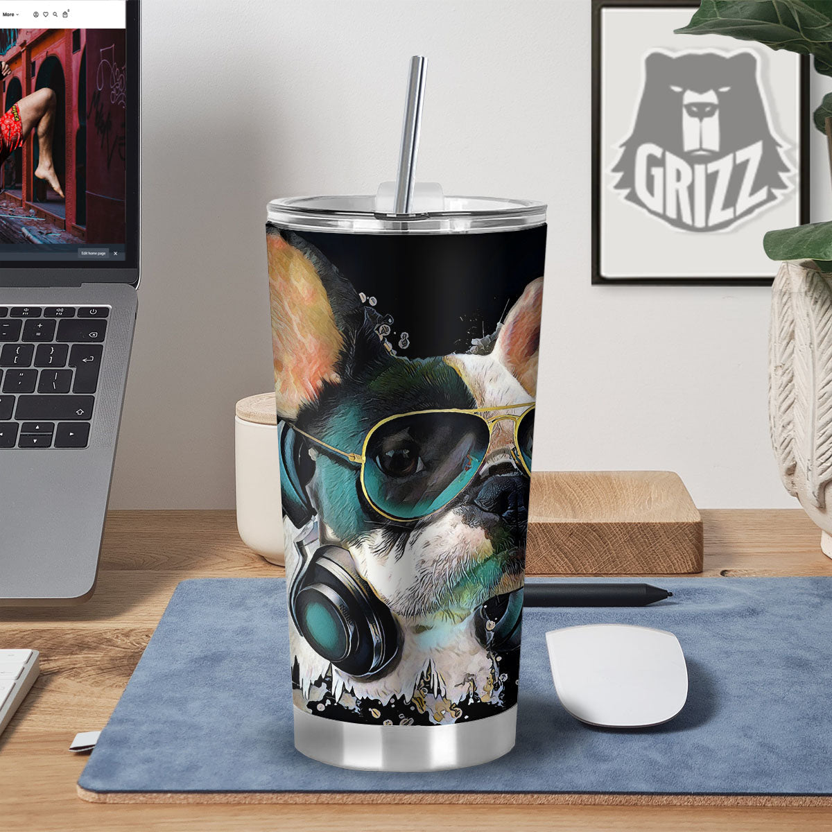 French Bulldog Puppy Watercolor Print Tumbler-grizzshop
