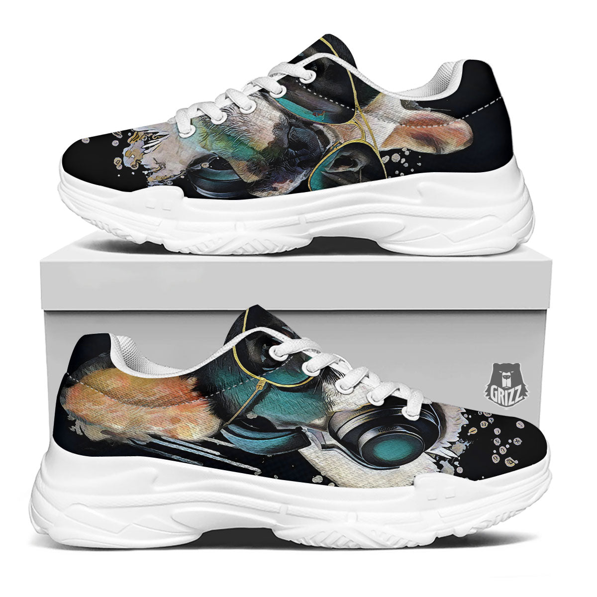 French Bulldog Puppy Watercolor Print White Chunky Shoes-grizzshop