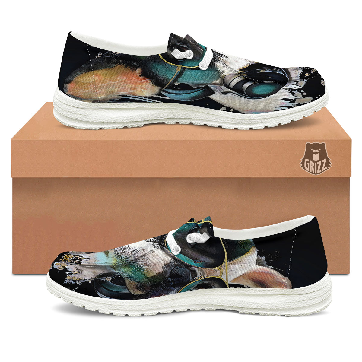 French Bulldog Puppy Watercolor Print White Loafers-grizzshop