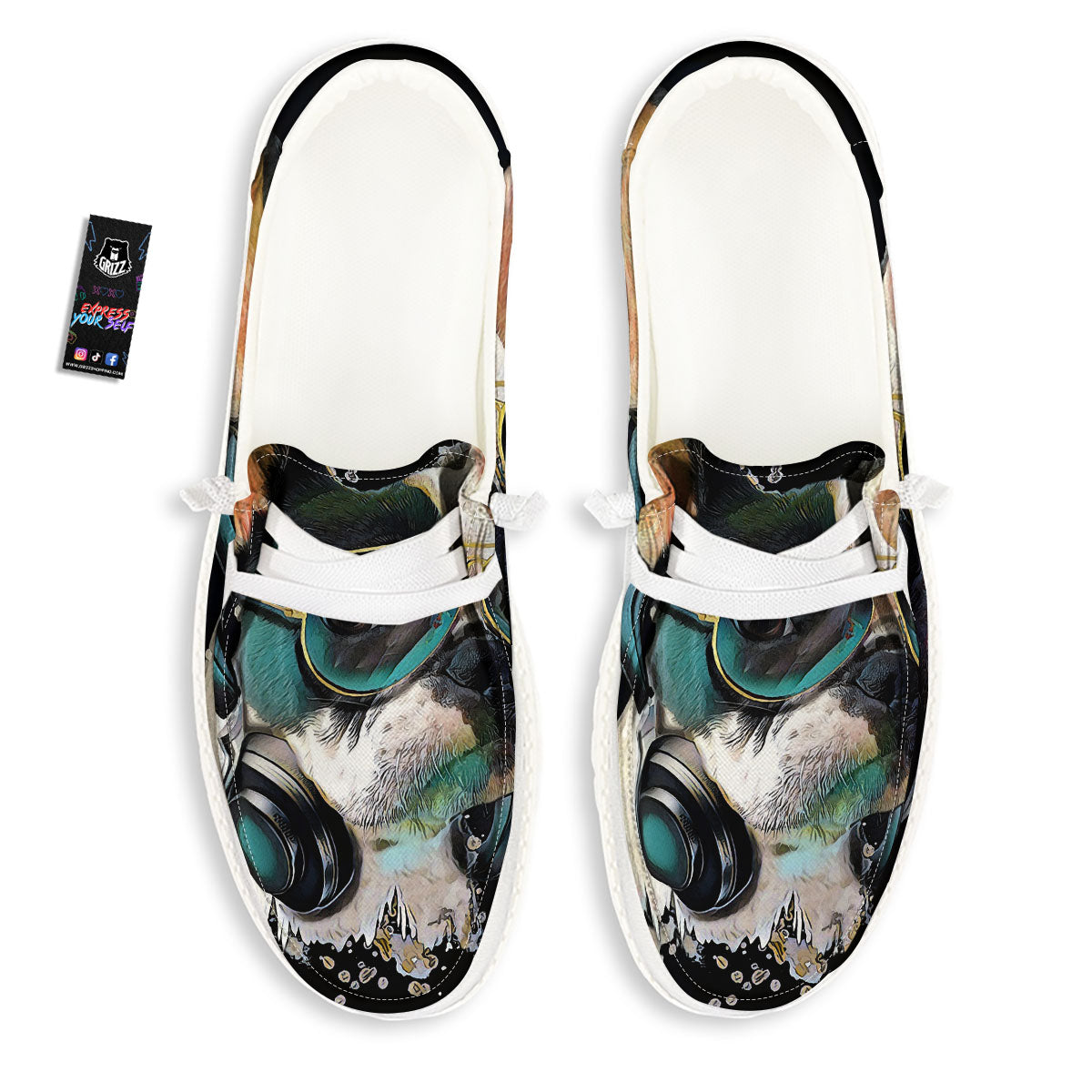 French Bulldog Puppy Watercolor Print White Loafers-grizzshop
