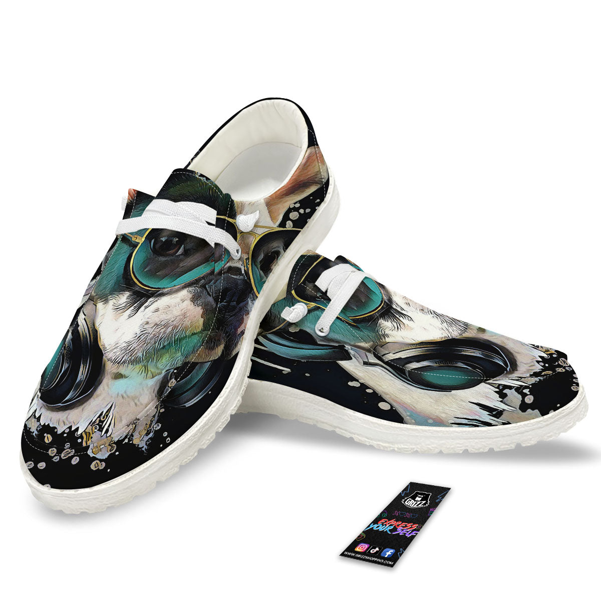 French Bulldog Puppy Watercolor Print White Loafers-grizzshop