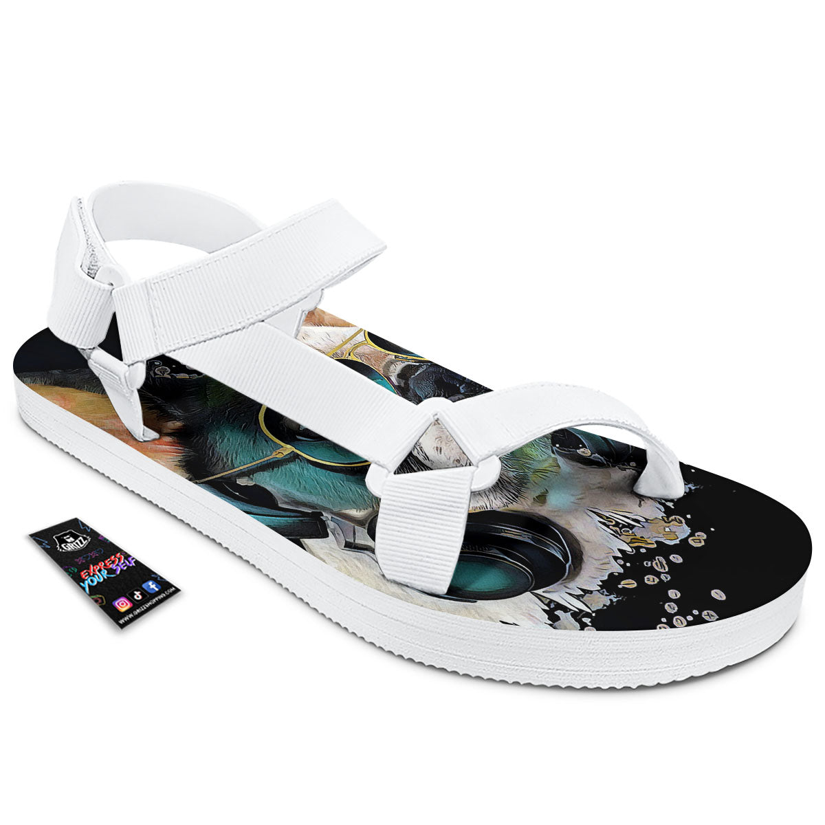 French Bulldog Puppy Watercolor Print White Open Toe Sandals-grizzshop