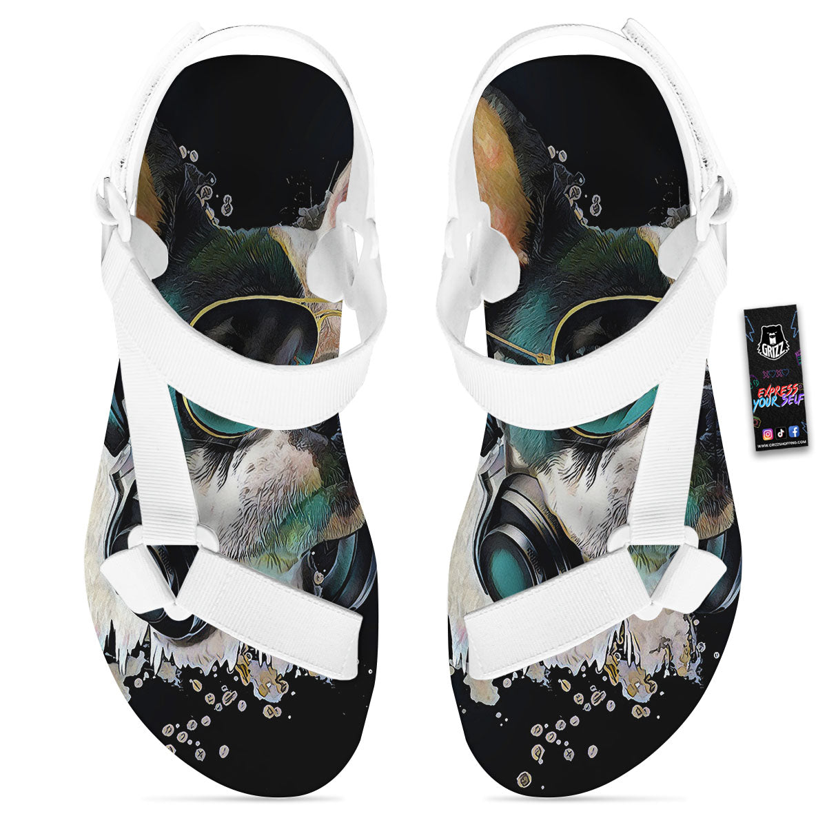 French Bulldog Puppy Watercolor Print White Open Toe Sandals-grizzshop
