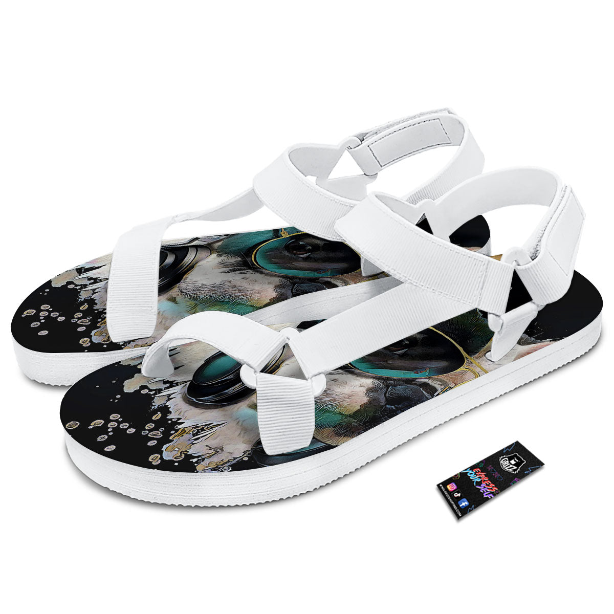 French Bulldog Puppy Watercolor Print White Open Toe Sandals-grizzshop