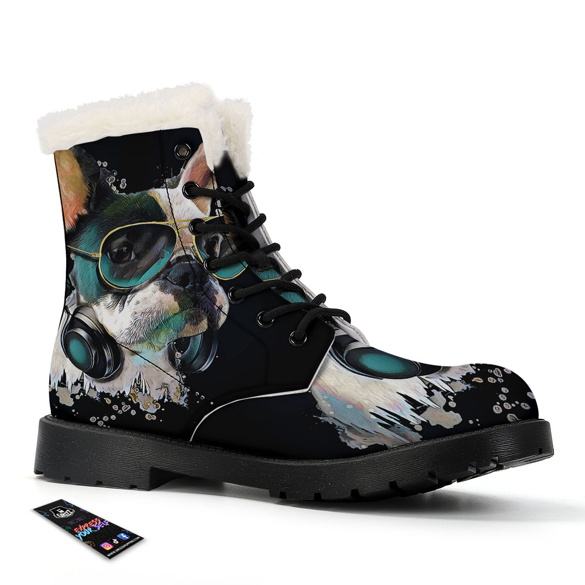 French Bulldog Puppy Watercolor Print Winter Boots-grizzshop