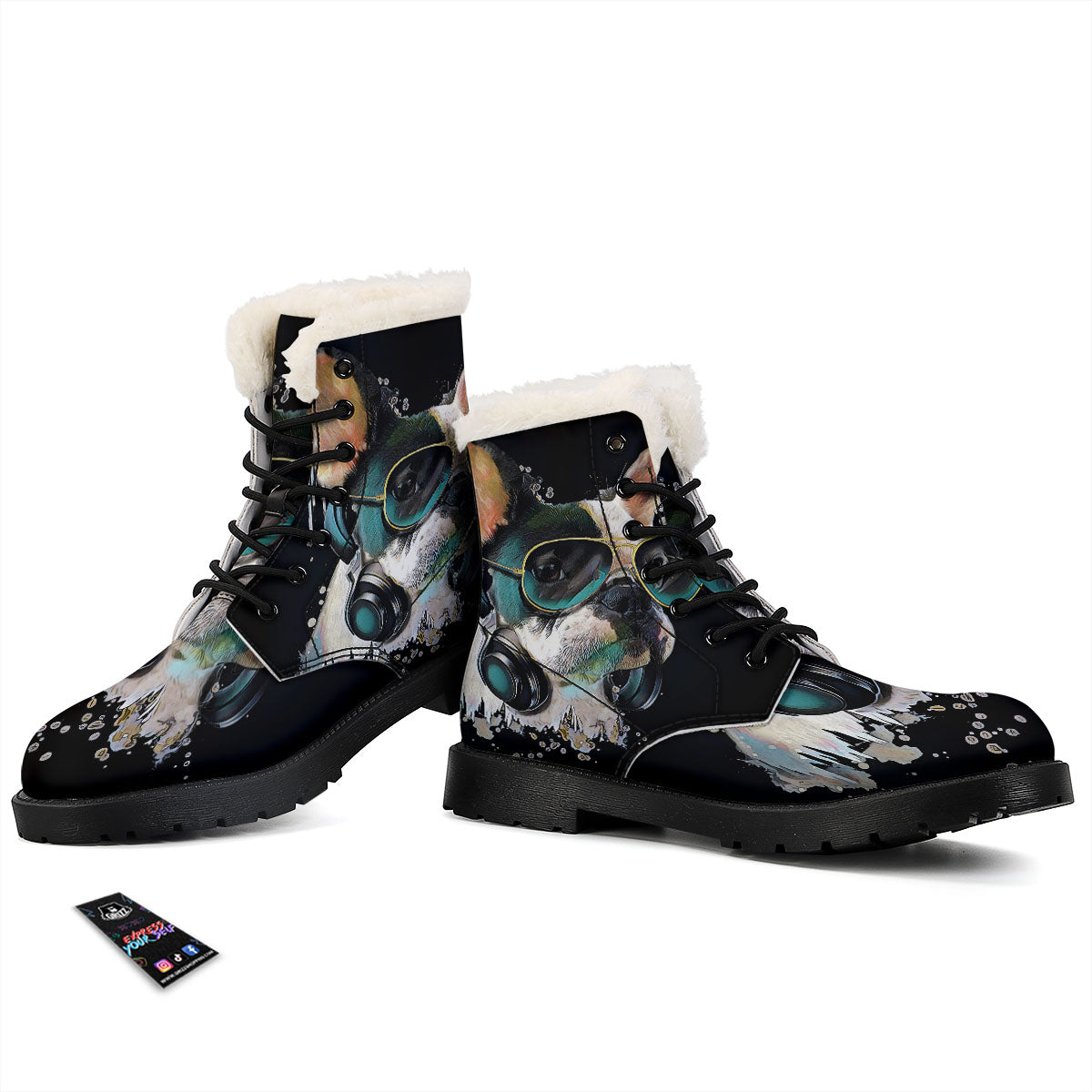 French Bulldog Puppy Watercolor Print Winter Boots-grizzshop