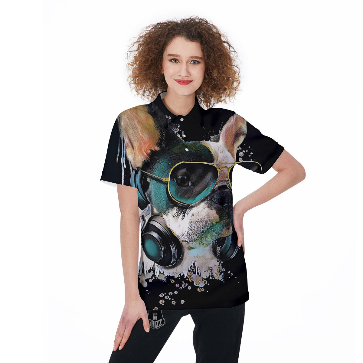 French Bulldog Puppy Watercolor Print Women's Golf Shirts-grizzshop