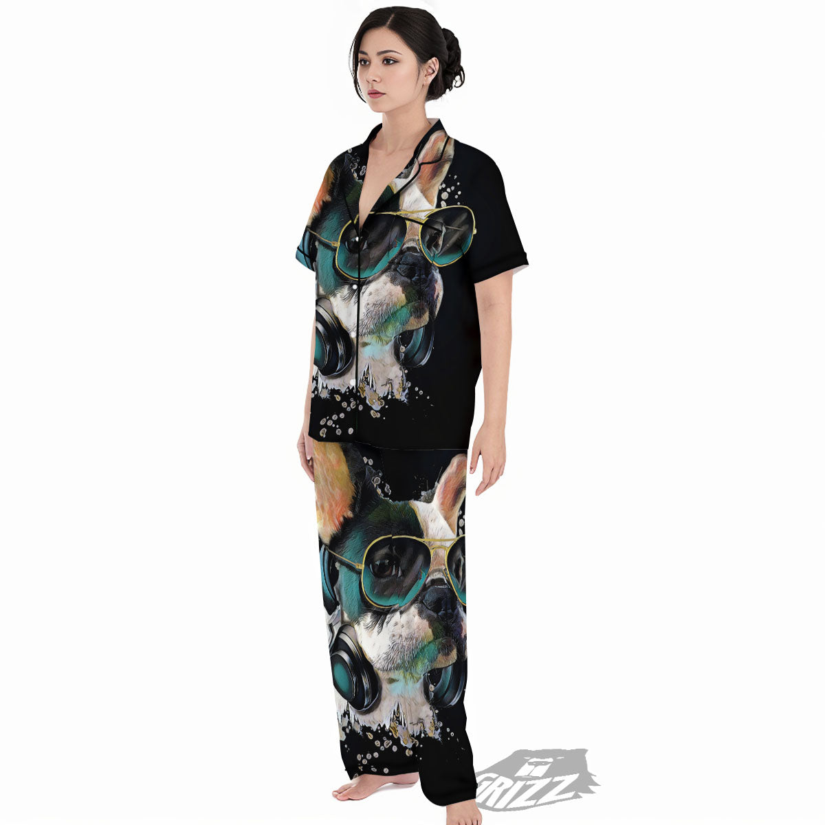French Bulldog Puppy Watercolor Print Women's Pajamas Set-grizzshop