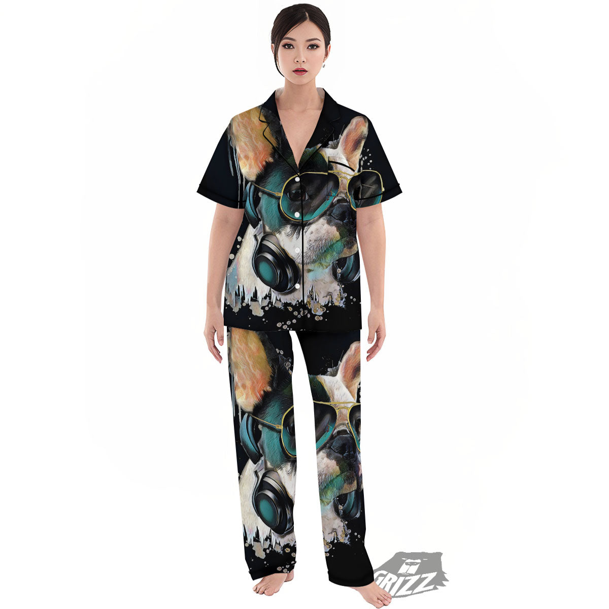 French Bulldog Puppy Watercolor Print Women's Pajamas Set-grizzshop