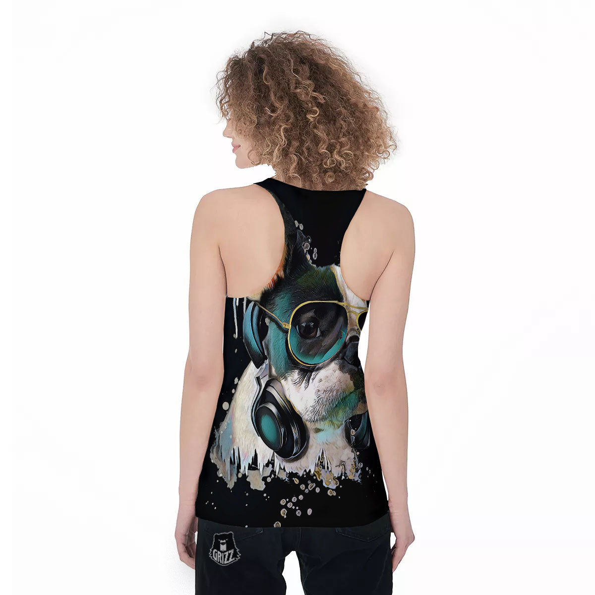 French Bulldog Puppy Watercolor Print Women's Racerback Tank Top-grizzshop