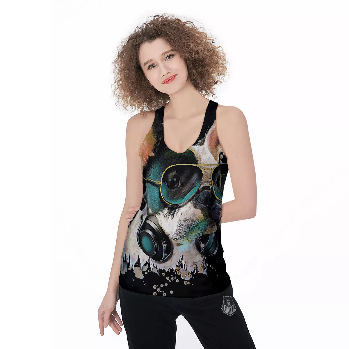 French Bulldog Puppy Watercolor Print Women's Racerback Tank Top-grizzshop
